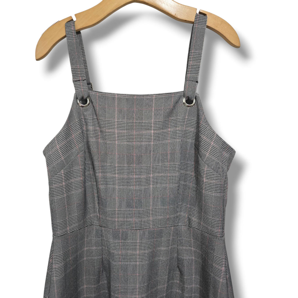 Bebop Gray Plaid Overall Dress Women’s Size L Adjustable Straps Schoolgirl Style
