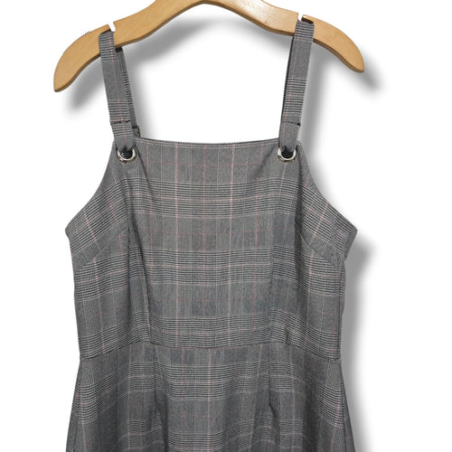 Bebop Gray Plaid Overall Dress Women’s Size L Adjustable Straps Schoolgirl Style