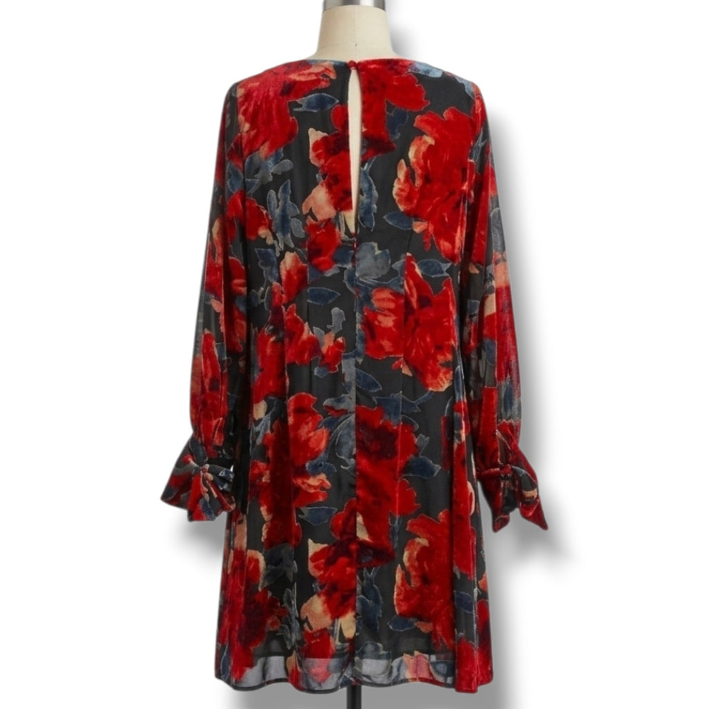 Taylor Woman plus size Red Floral Velvet Burnout Shift Dress 14W