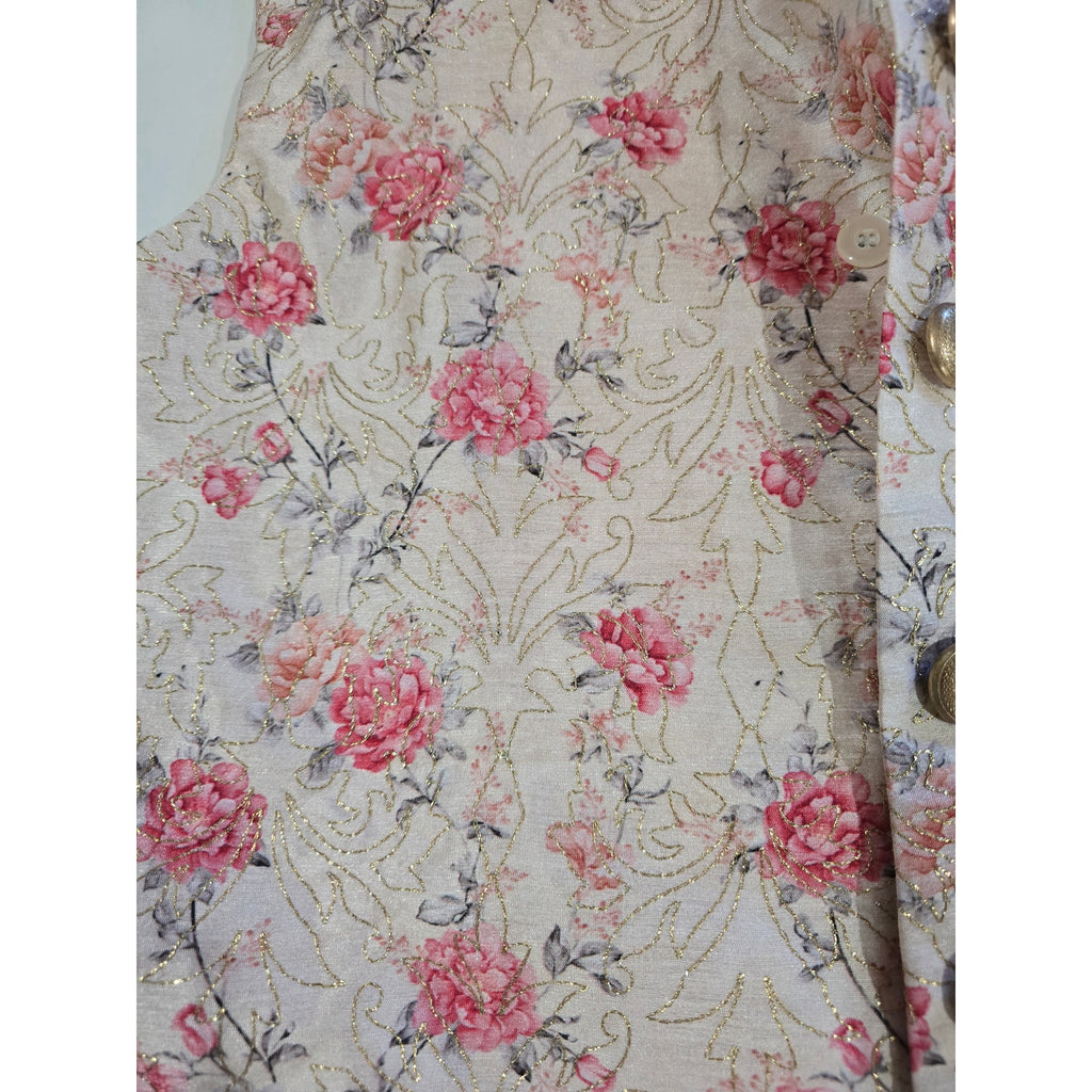 Manyavar men's Beige Jacket With Pink Floral Motifs