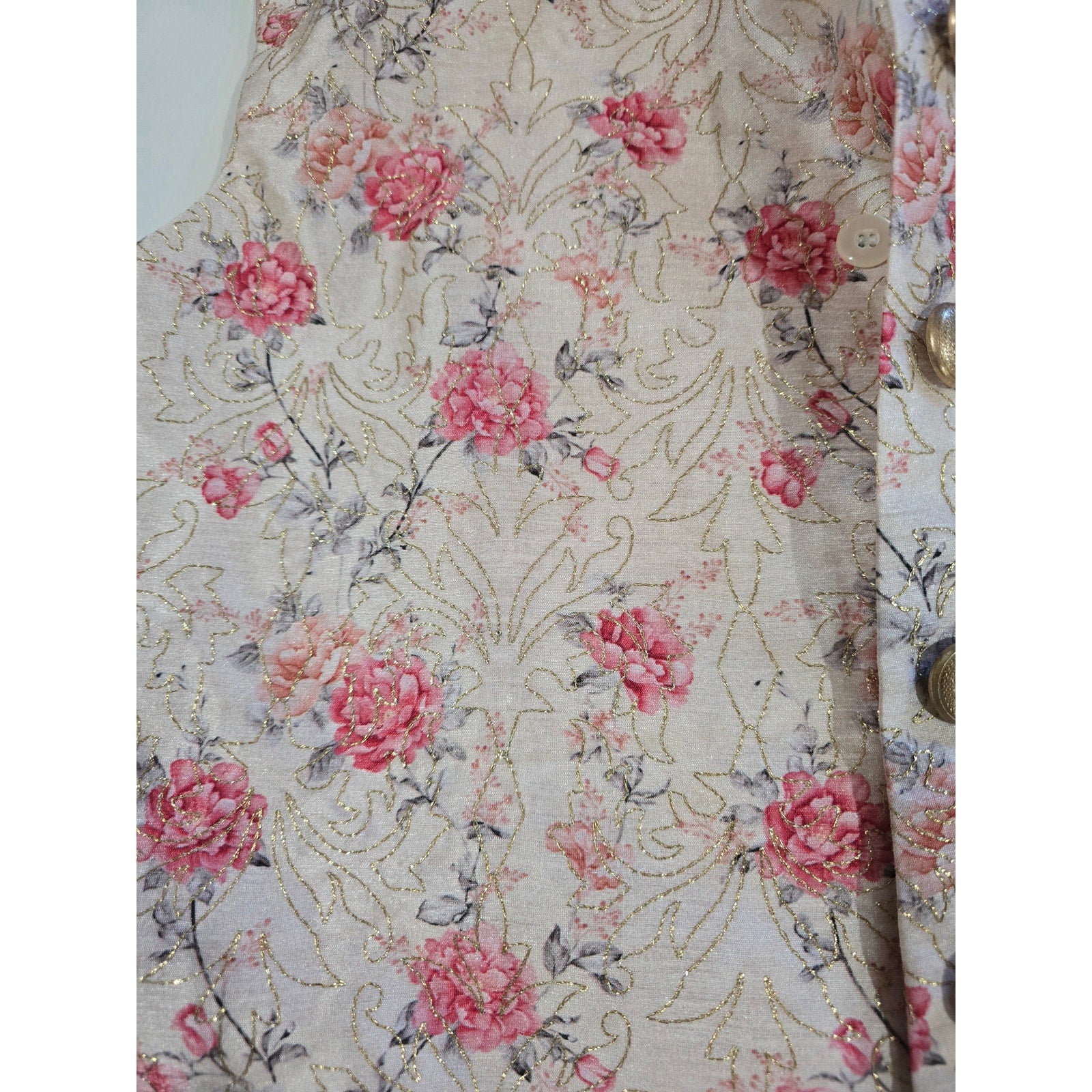 Manyavar men's Beige Jacket With Pink Floral Motifs