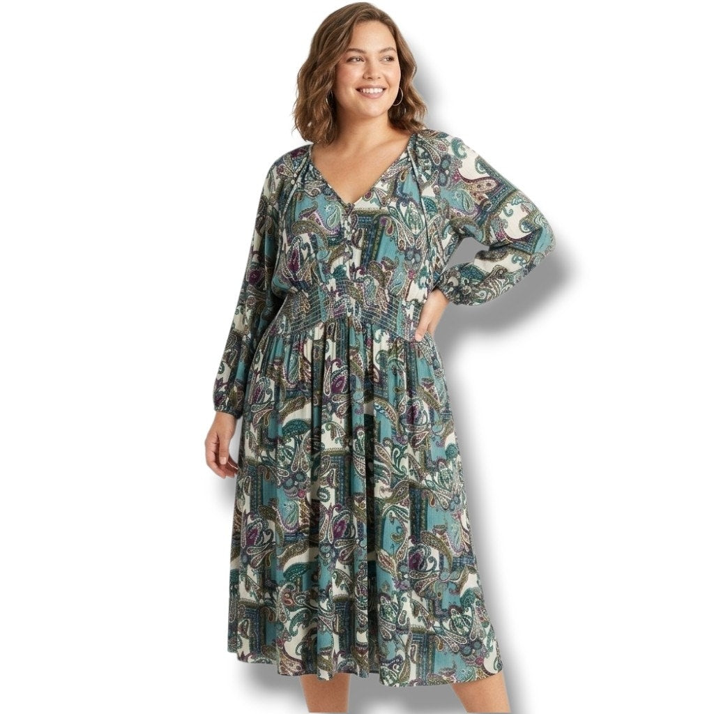 Kate & Sam Women’s Paisley Boho Midi Dress – Size XXL, gently used