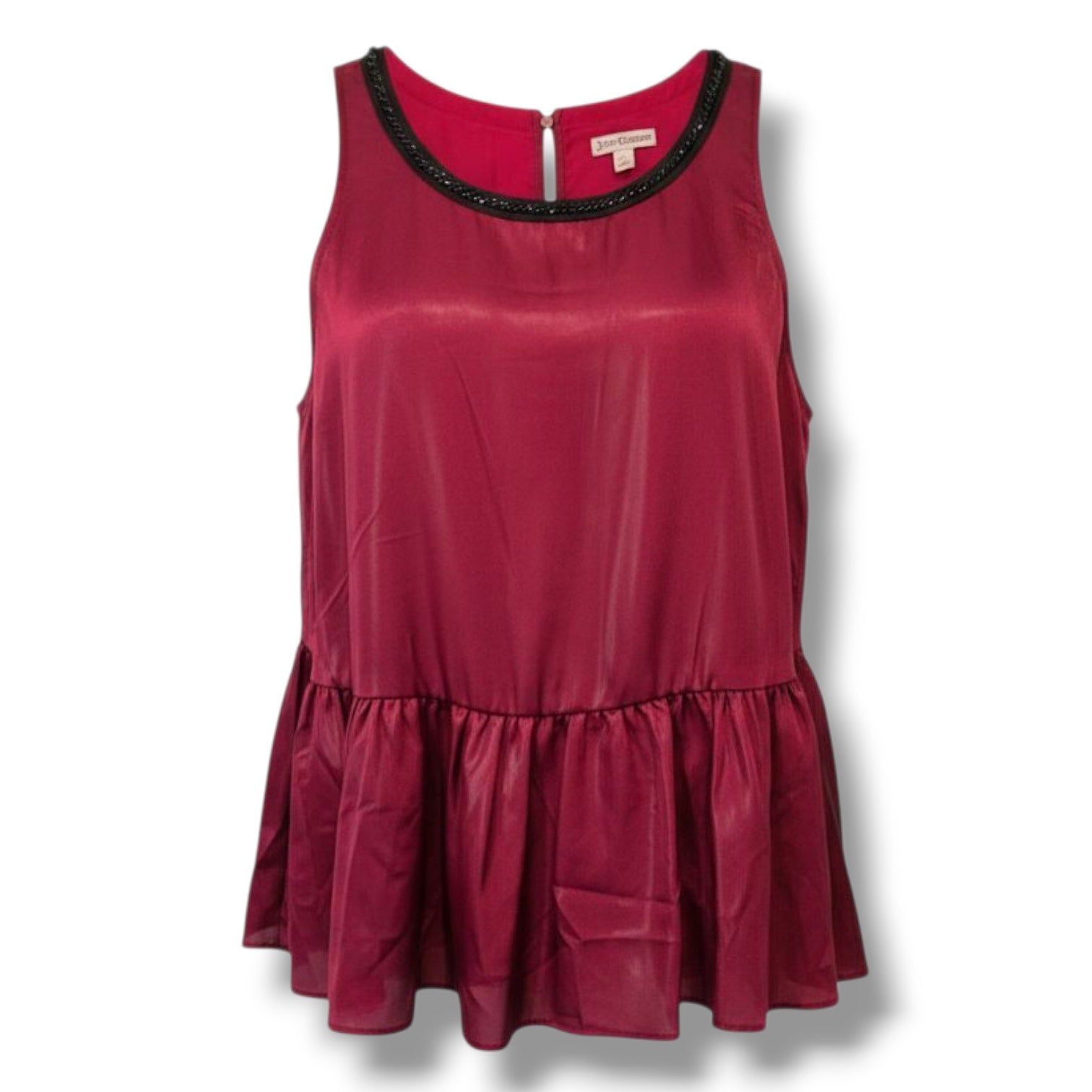Juicy Couture Burgundy Sleeveless Peplum Top Small Satin Dressy Party Blouse