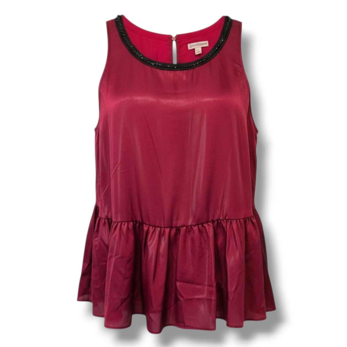 Juicy Couture Burgundy Sleeveless Peplum Top Small Satin Dressy Party Blouse