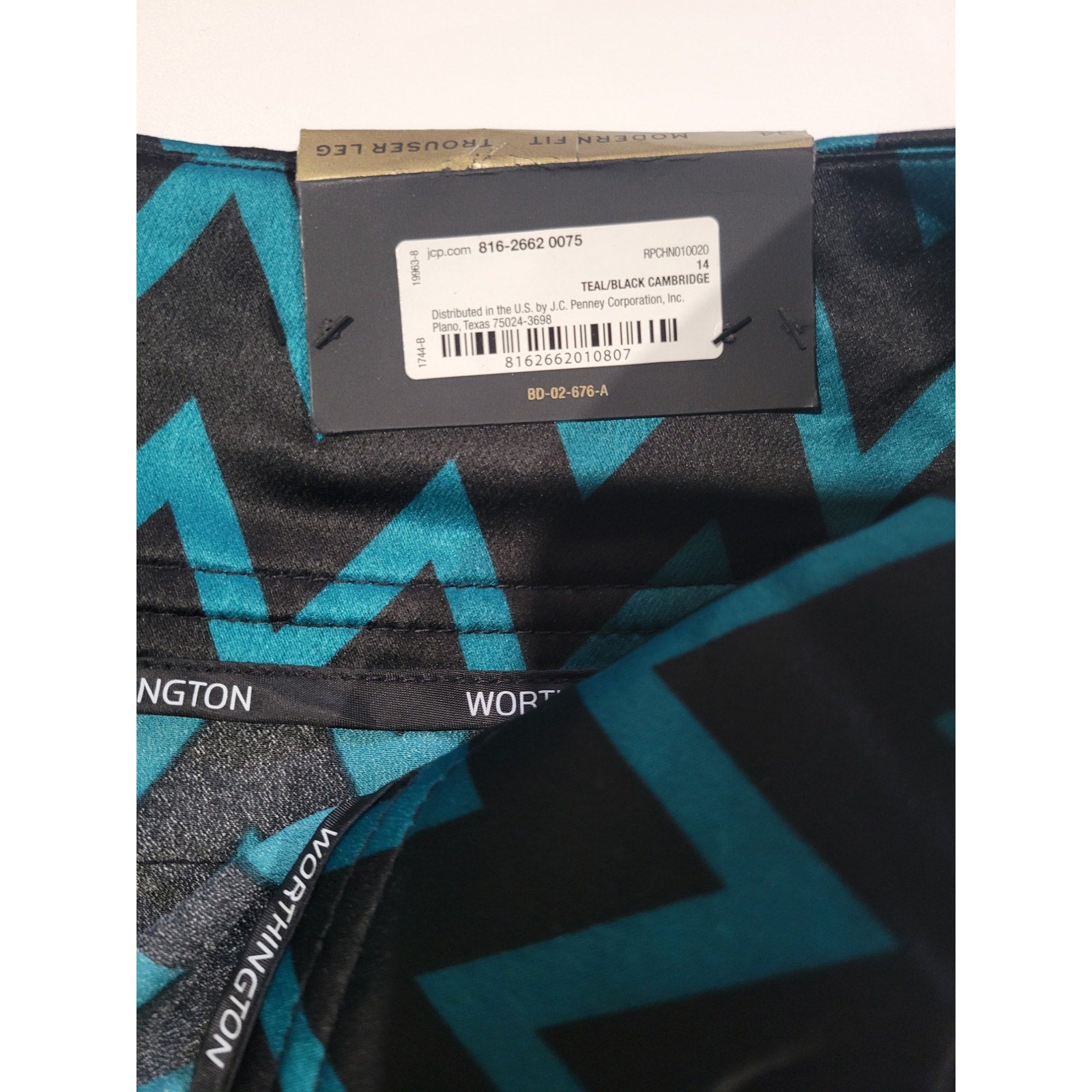 Worthington JCPenney Women’s Teal Chevron High Waist Trouser Pants – Size 14
