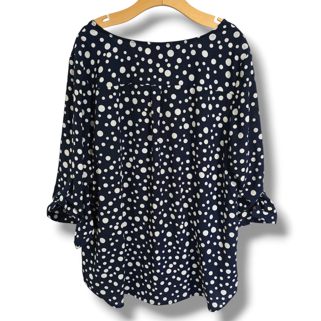 Dressbarn Women’s Plus Size 2X Navy Blue Polka Dot Blouse – Polyester Spandex
