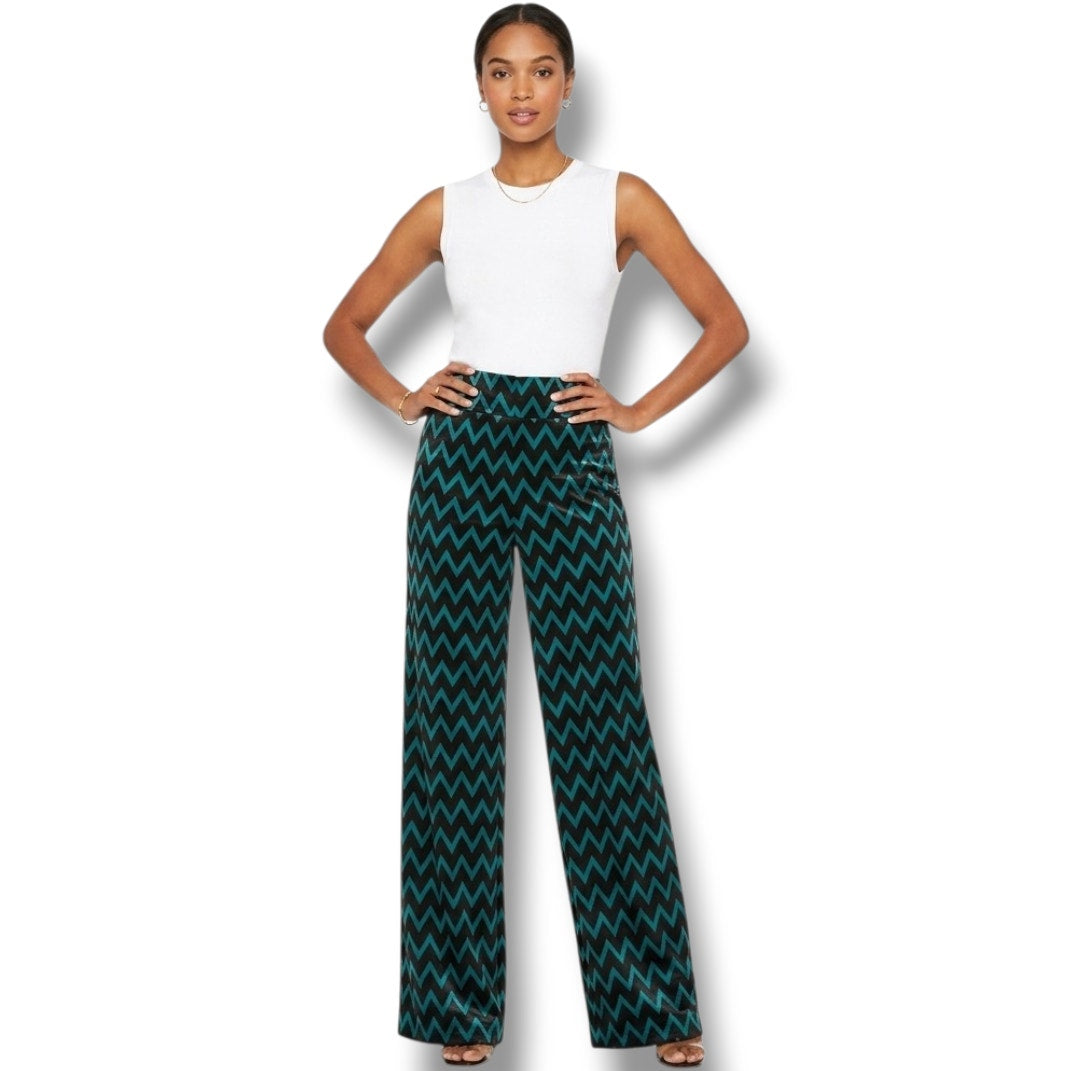 Worthington JCPenney Women’s Teal Chevron High Waist Trouser Pants – Size 14