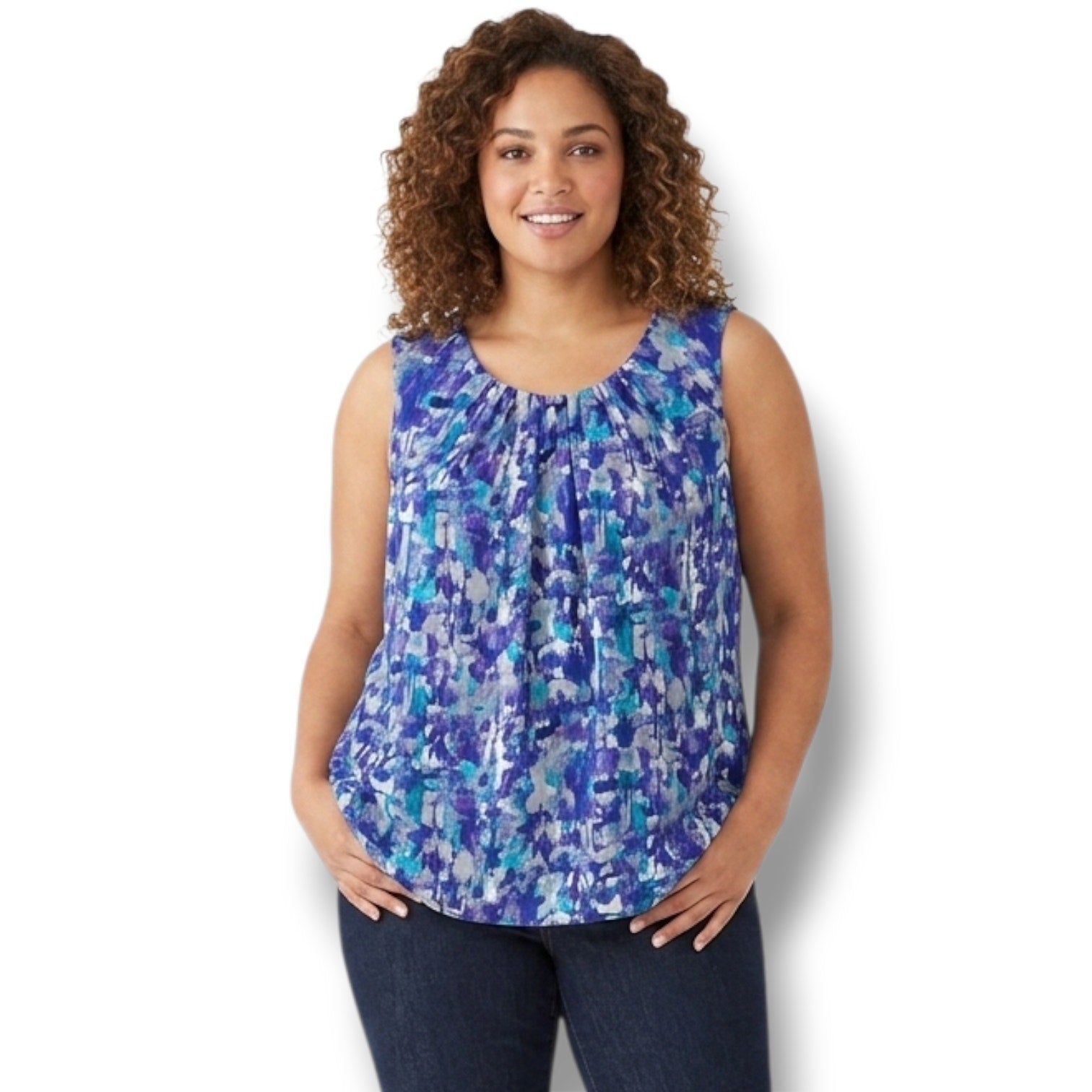 Coldwater Creek Women's Plus Size 2X Blue Purple Abstract Chiffon Tank Top