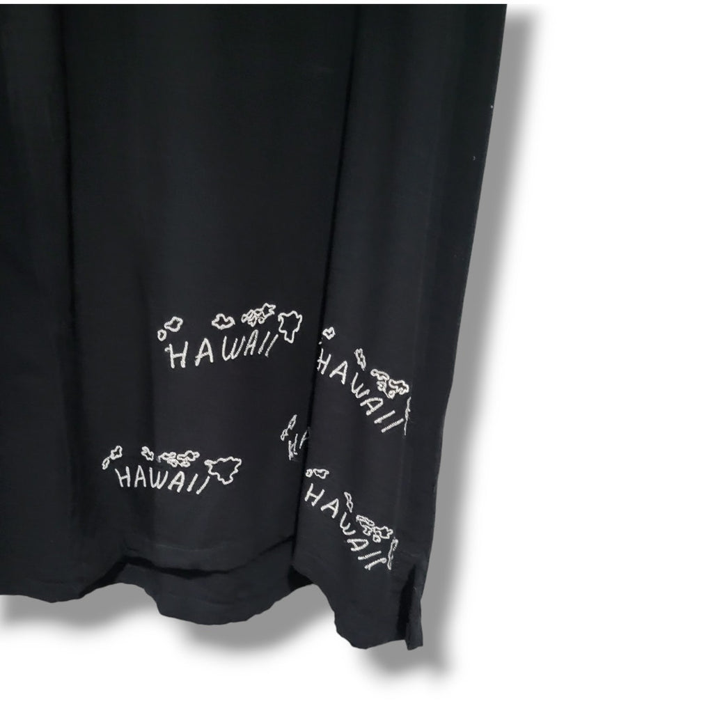 Vintage Hawaiian Shirt Leila Kew Len Designs Black Embroidered Button-Down xl