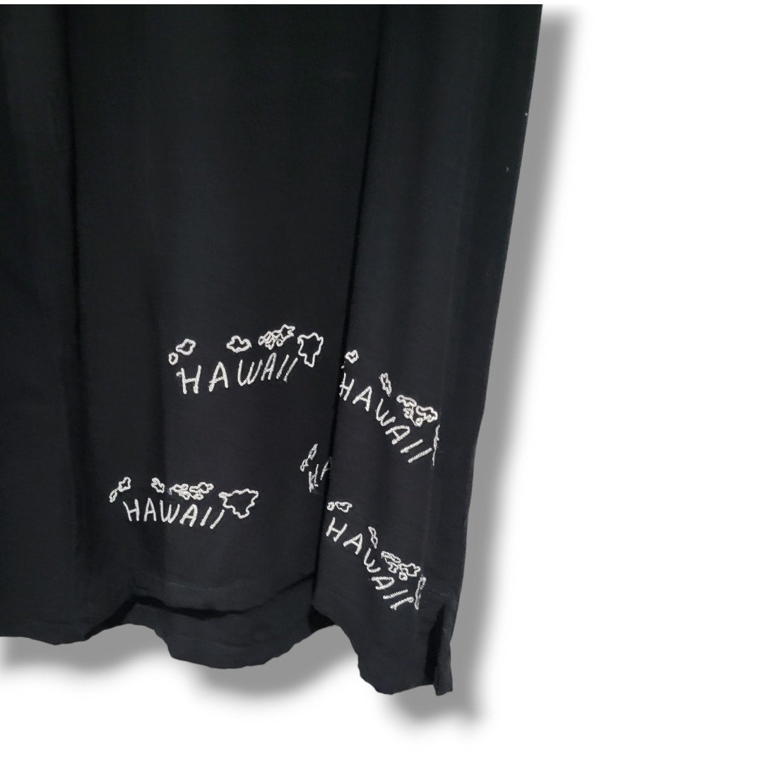 Vintage Hawaiian Shirt Leila Kew Len Designs Black Embroidered Button-Down xl