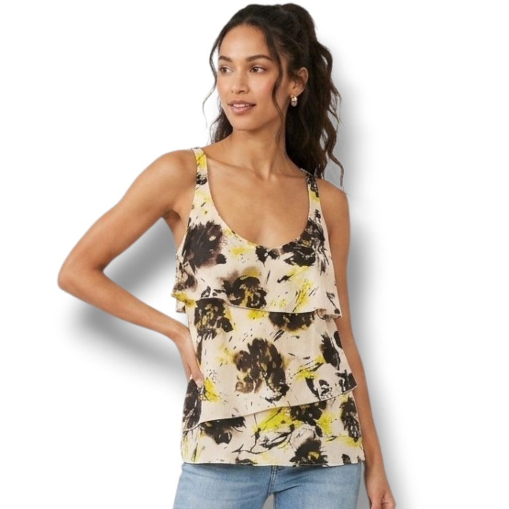 Old Navy Women’s Yellow Black Floral Layered Sleeveless Blouse – XS, Polyester