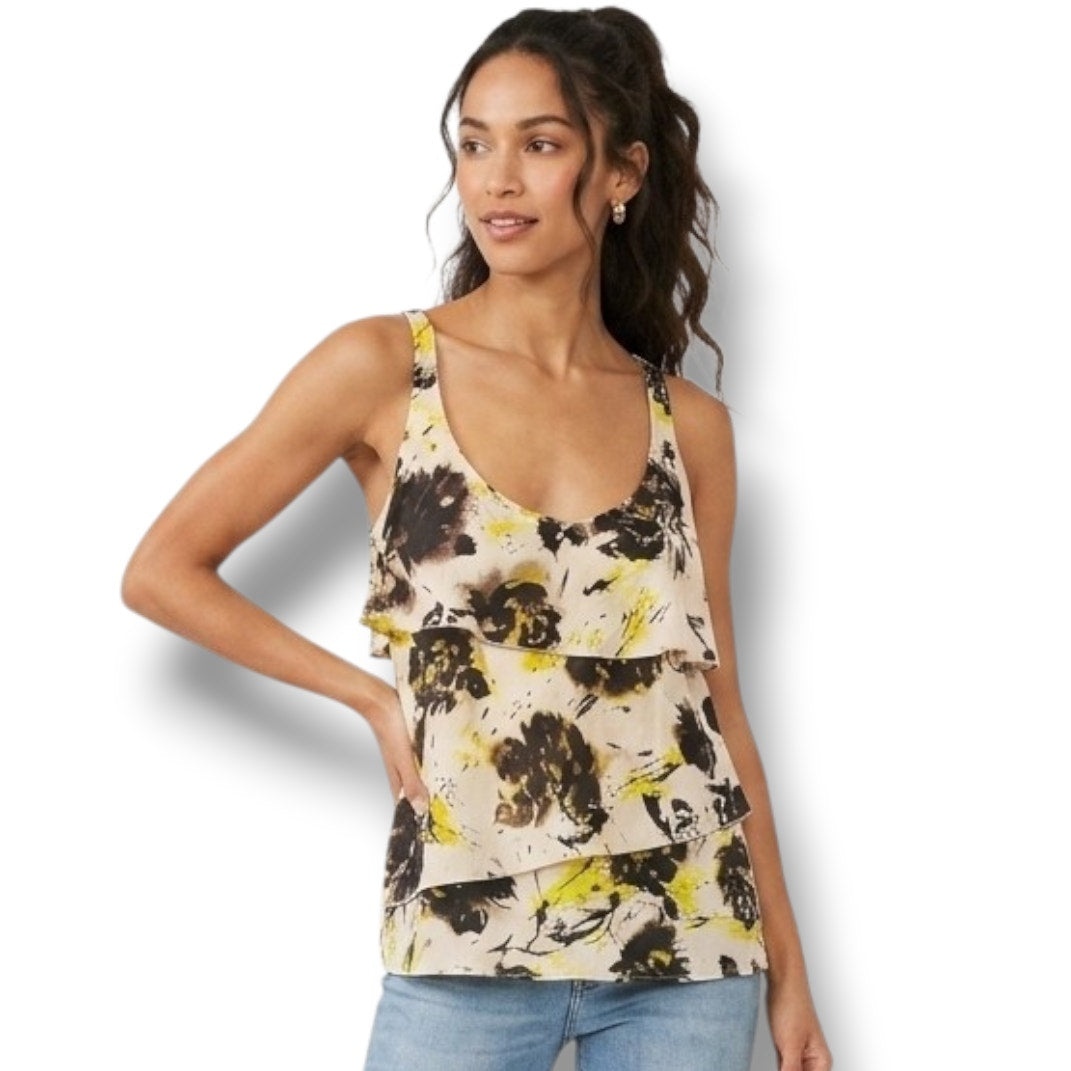 Old Navy Women’s Yellow Black Floral Layered Sleeveless Blouse – XS, Polyester
