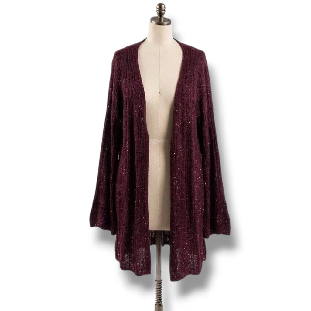 Vintage Emanuel Ungaro Shimmer Eyelash Knit Open Duster Cardigan Burgundy Medium