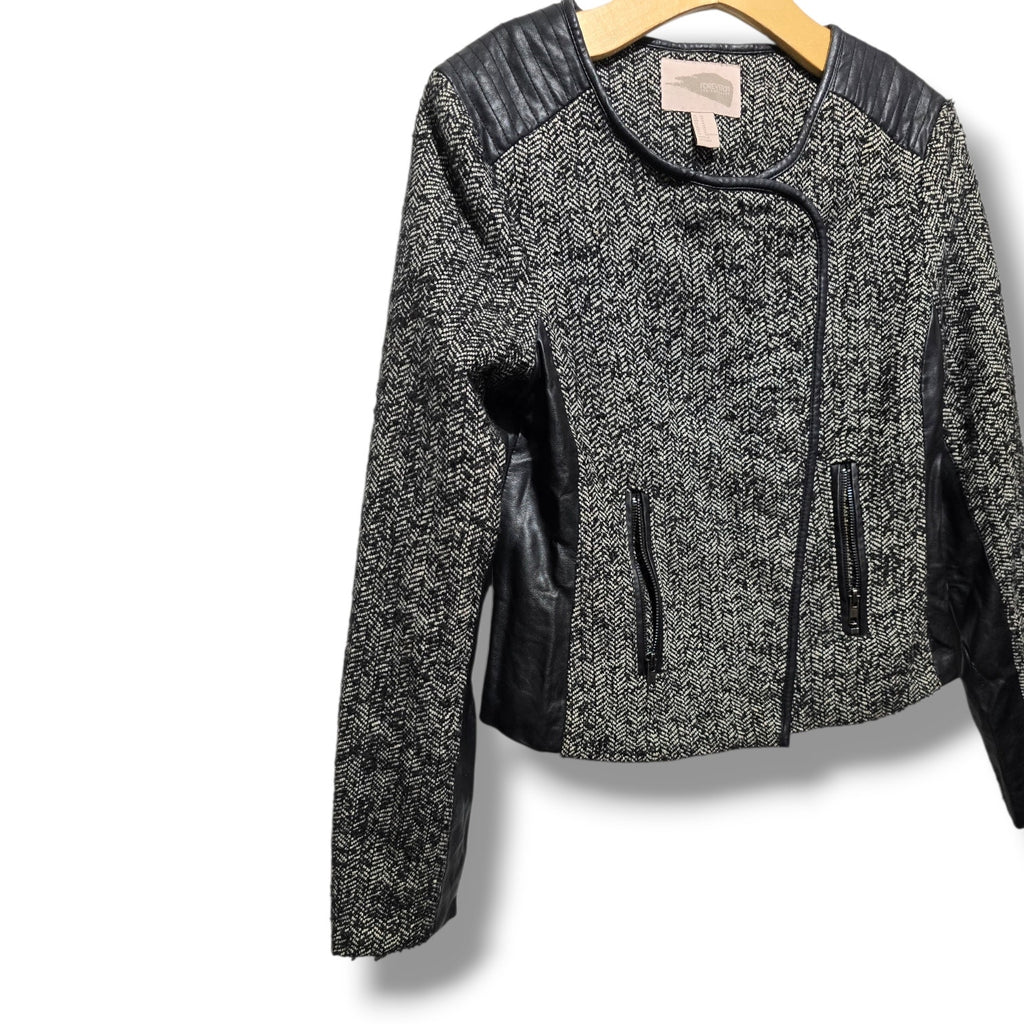 Forever 21 Contemporary women's Herringbone Faux Leather Trim Moto Jacket