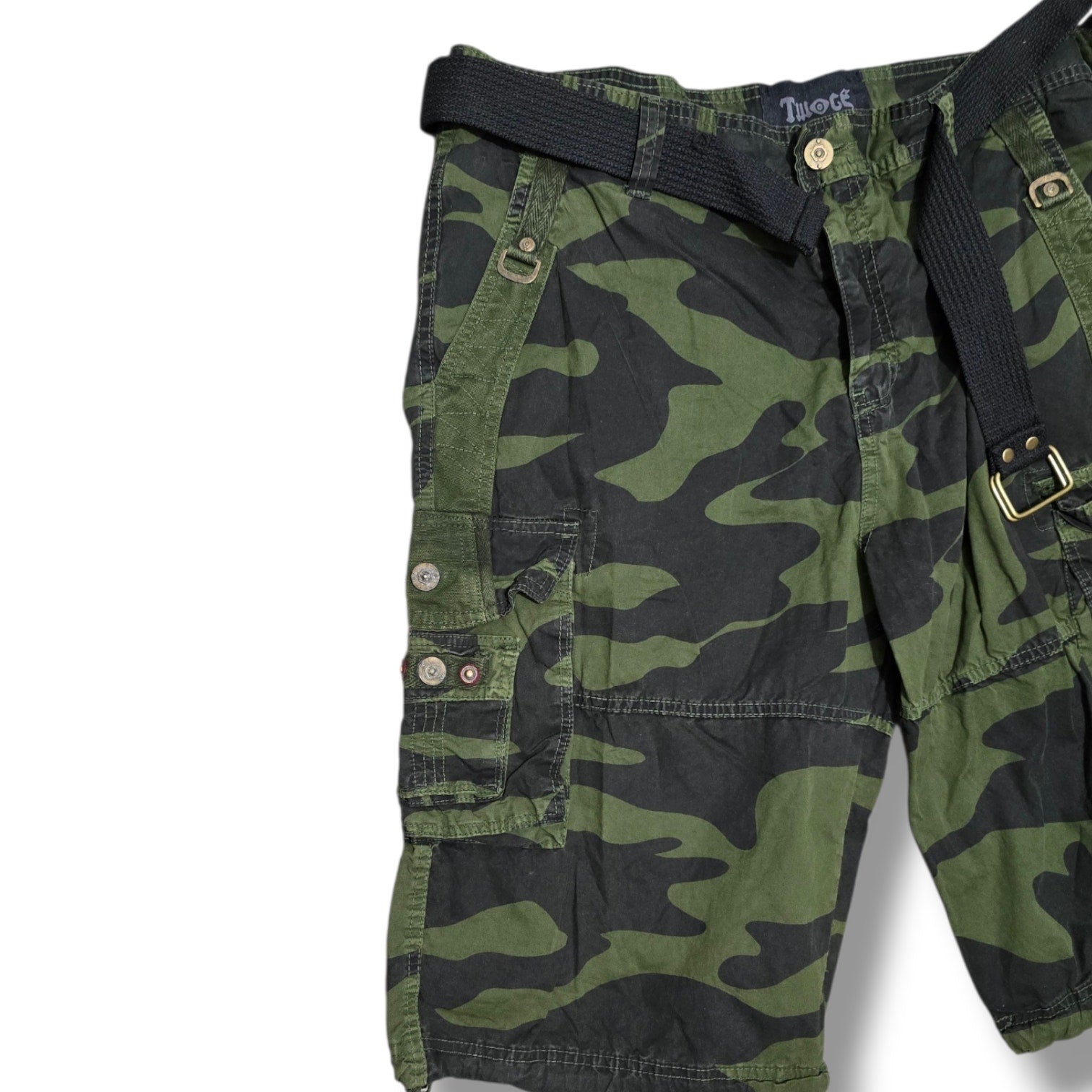 Twoce Men's Size 38 Green Camo Belted Heavyweight Cargo Shorts NWT