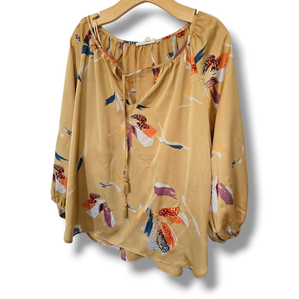 Lovestitch women's Mustard Floral Tassel Blouse Large