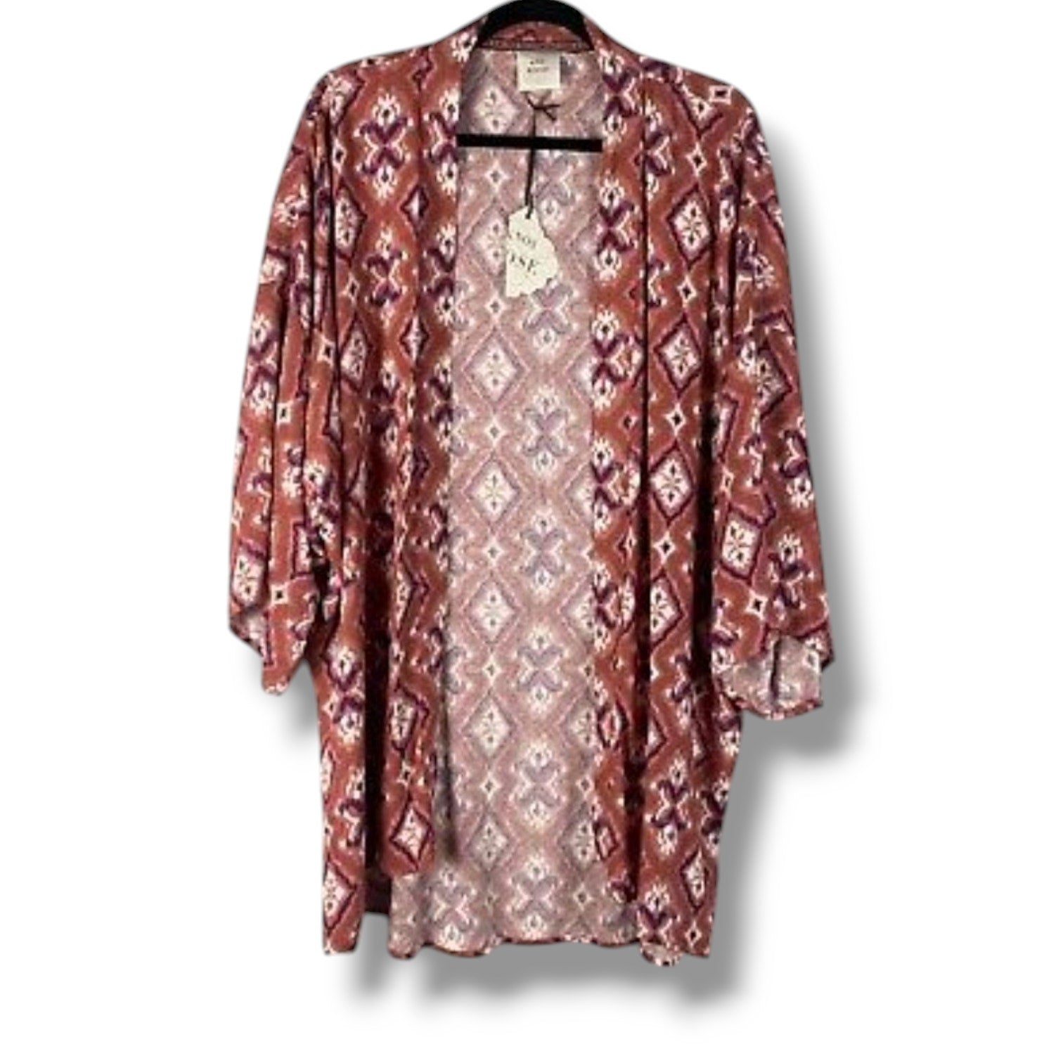 Knox Rose Mauve Boho Print Open Kimono Cardigan – XS/Small