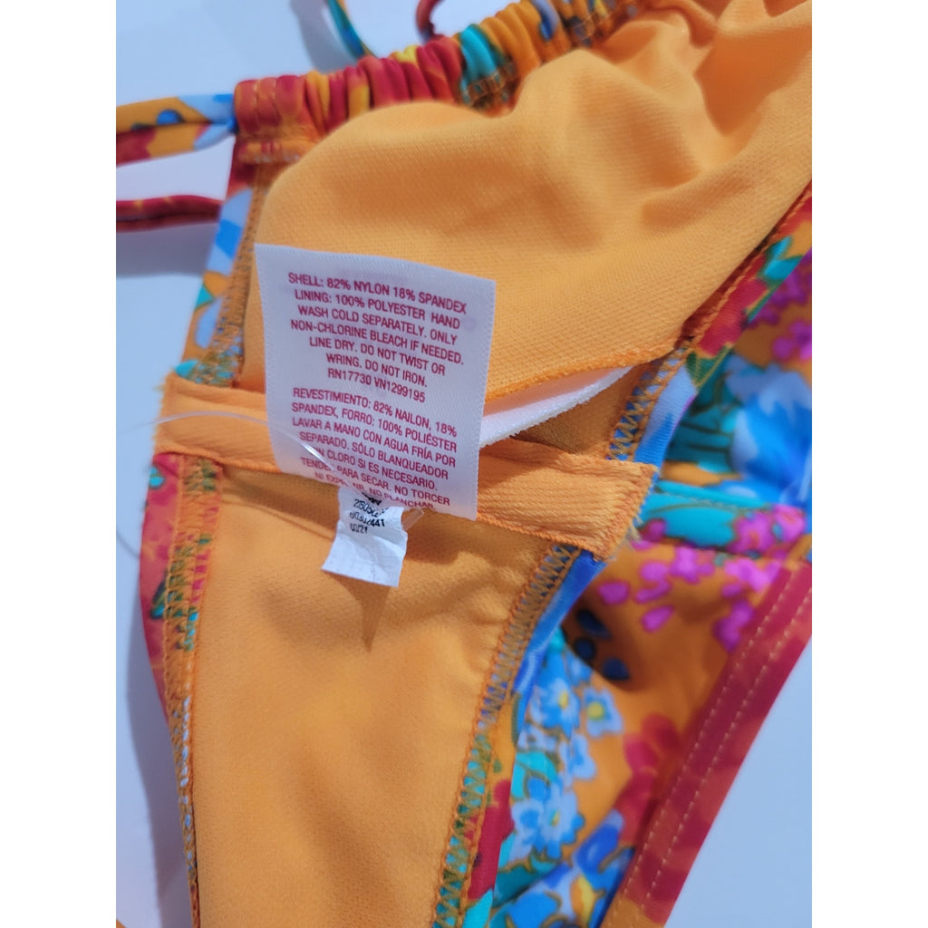 Xhilaration Juniors Orange Floral Tie-Front Bralette Bikini Top – Size XS, New
