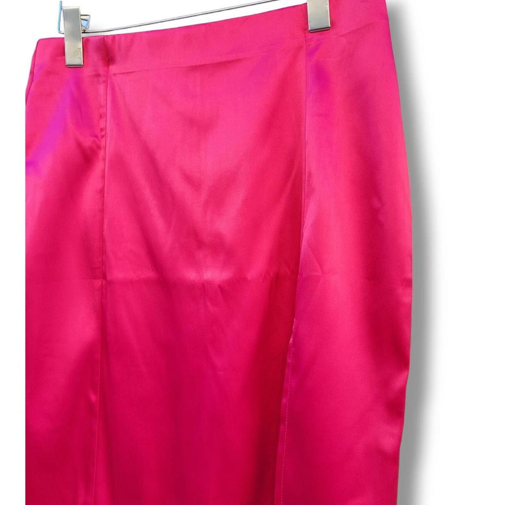 Cantonwalker Women’s High Waist Satin Bodycon Midi Skirt – Front Slit, XL, NWT