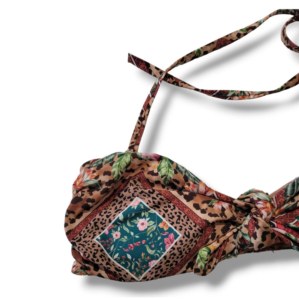 H&M Women’s Leopard Floral Bandeau Bikini Swim Top Size 12