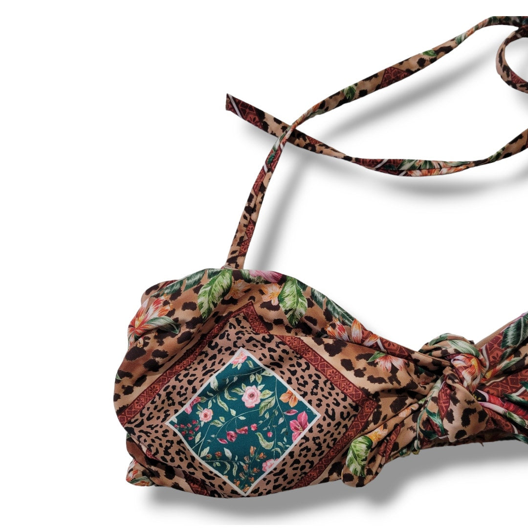 H&M Women’s Leopard Floral Bandeau Bikini Swim Top Size 12