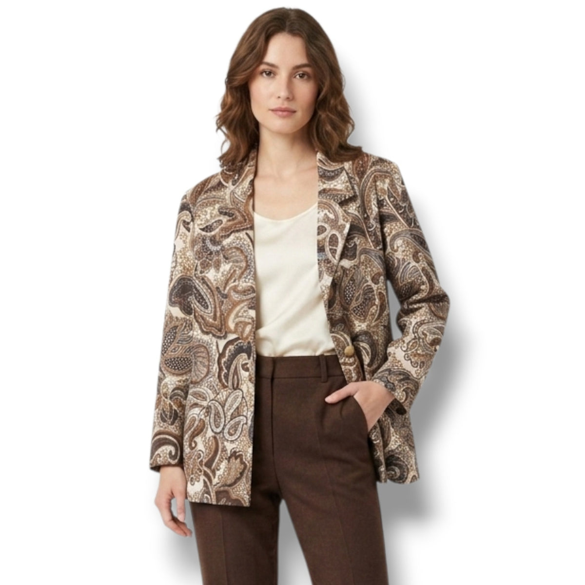 Blair Boutique Women's Size L Cocoa Paisley Single Button Blazer Jacket