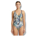 HURLEY women's Tropical Palm Leaf One Piece Swimsuit XS Blue Green Cross Back