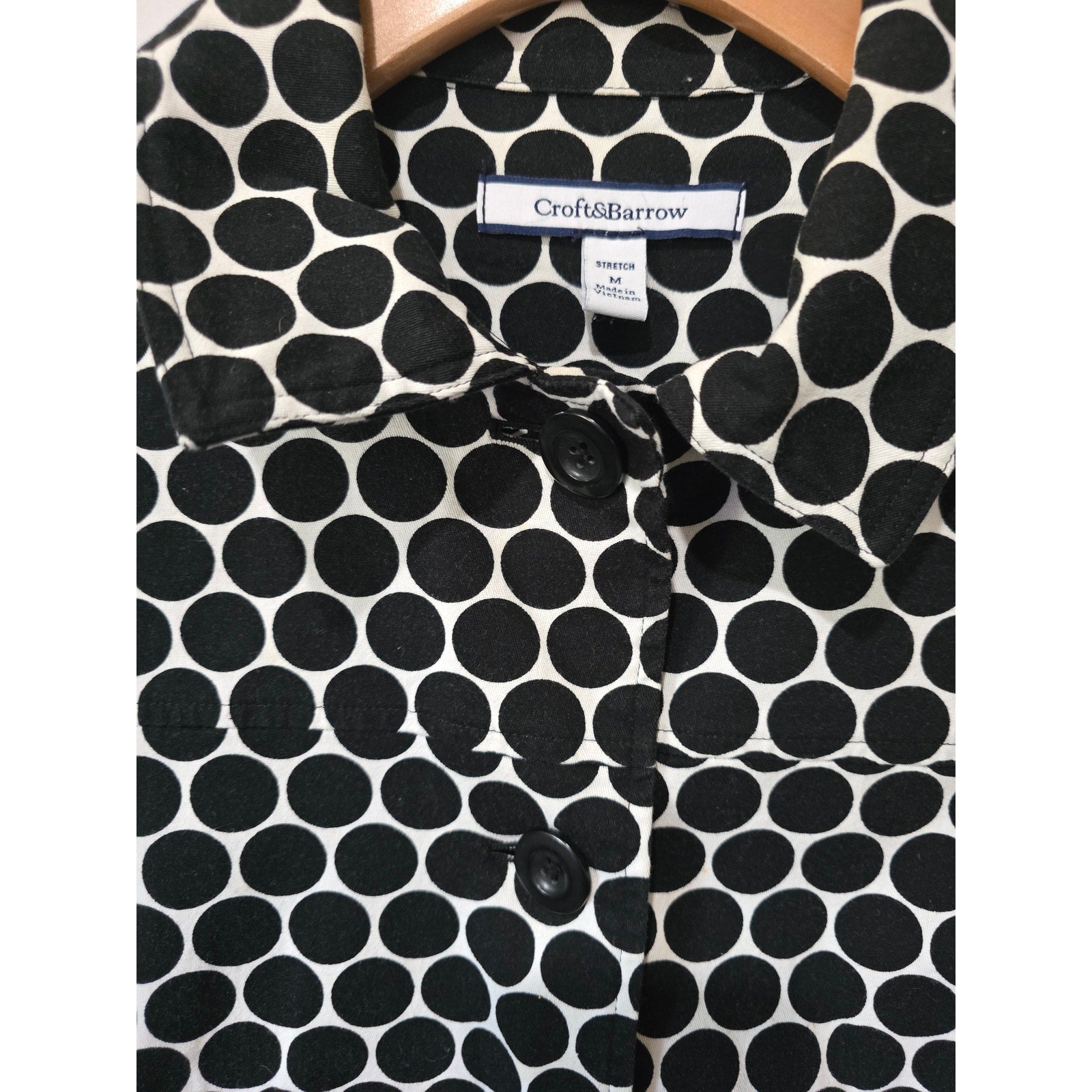 Croft & Barrow Black & Ivory Polka Dot Stretch Denim Jacket – Medium