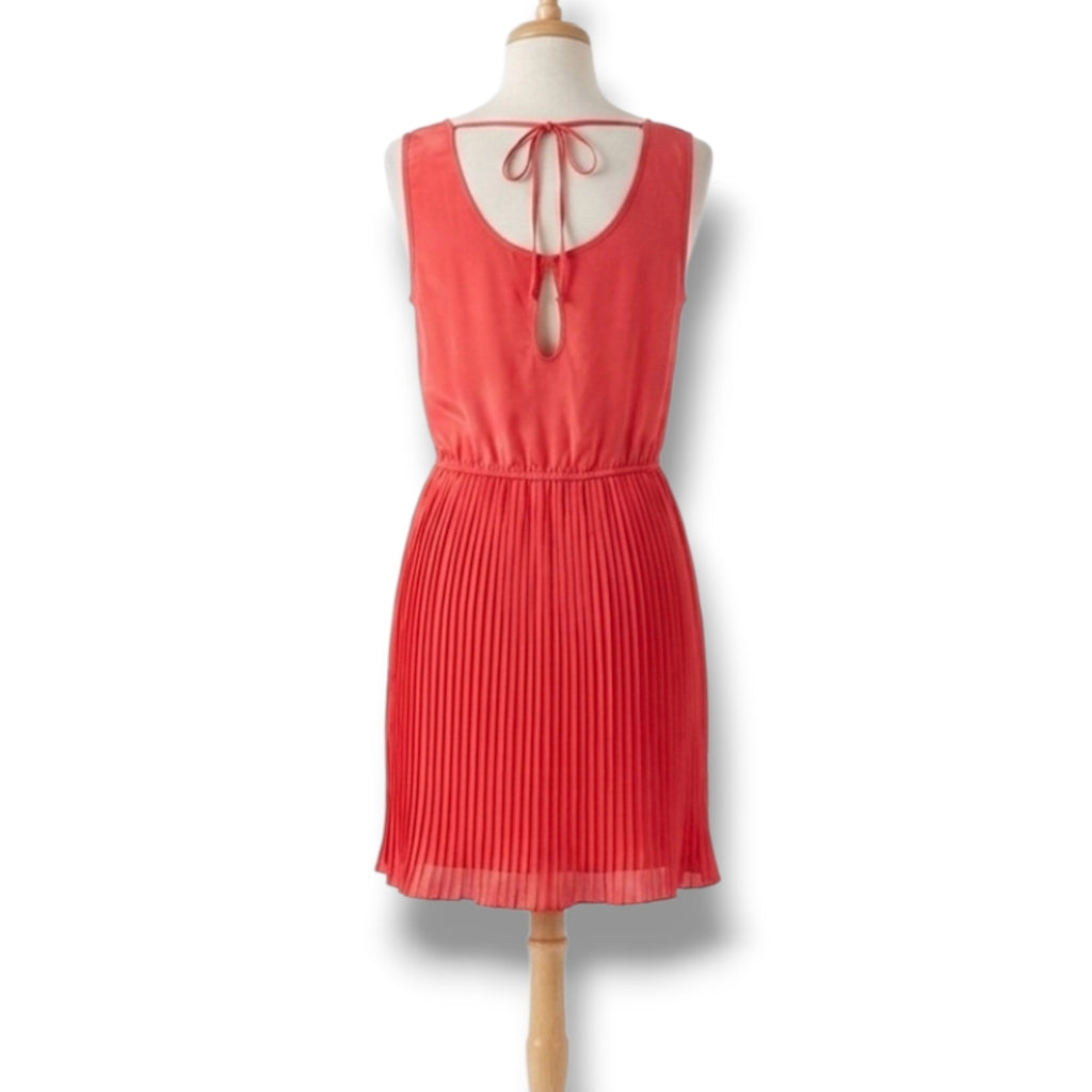 Angie women's Coral Pleated Scoop-Neck Mini Dress Medium