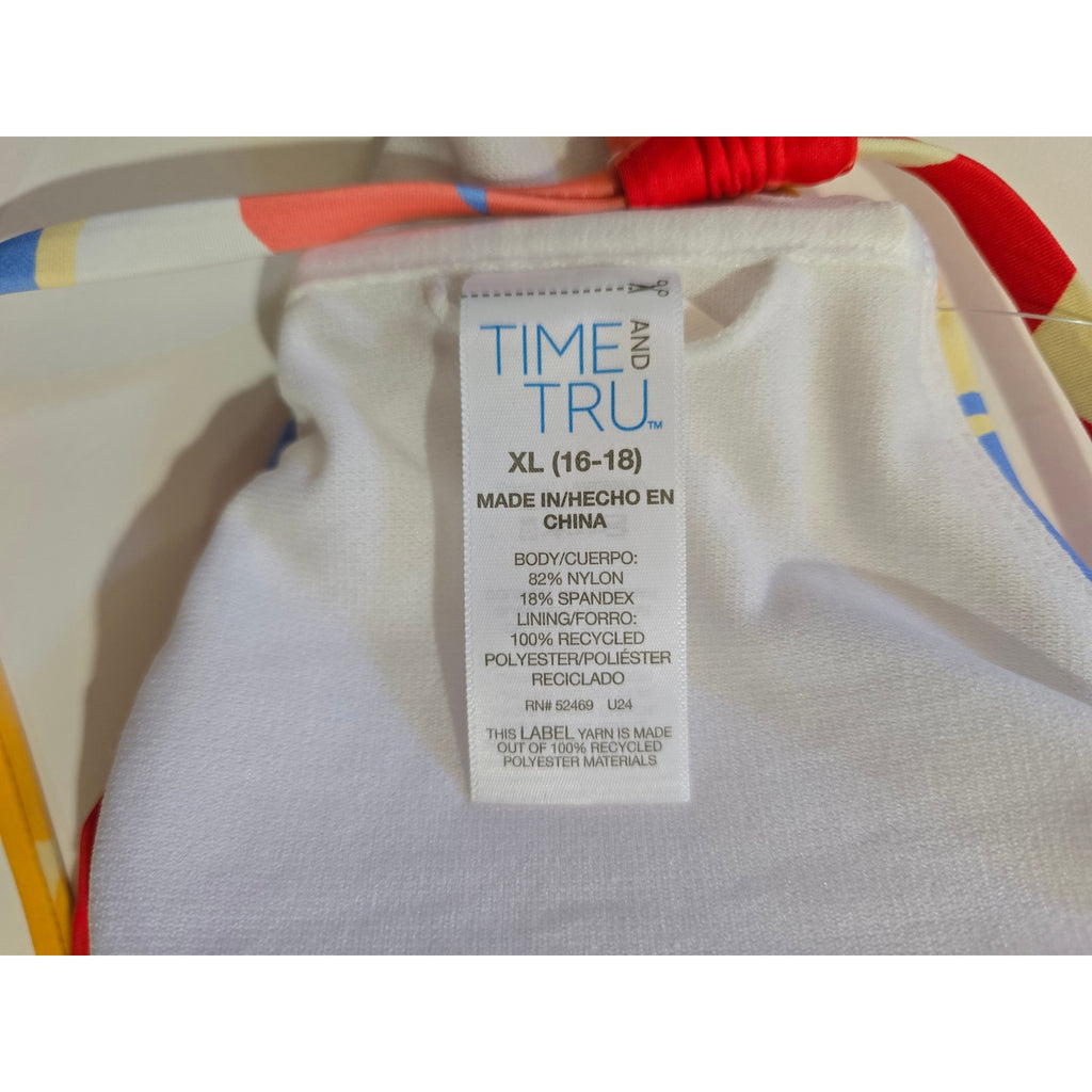 Time and Tru Women’s XL Bright Floral Strappy Back Swim Top NWT