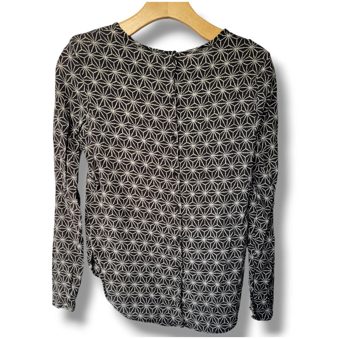 H&M Women’s Black Star Print long sleeve button back Blouse - sz 2