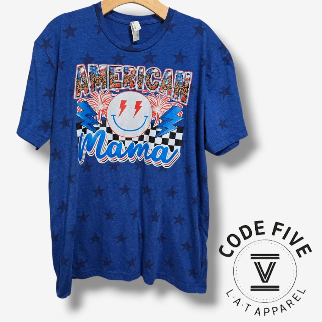 CODE FIVE LAT Apparel Women’s Blue Patriotic Graphic T-Shirt – Large