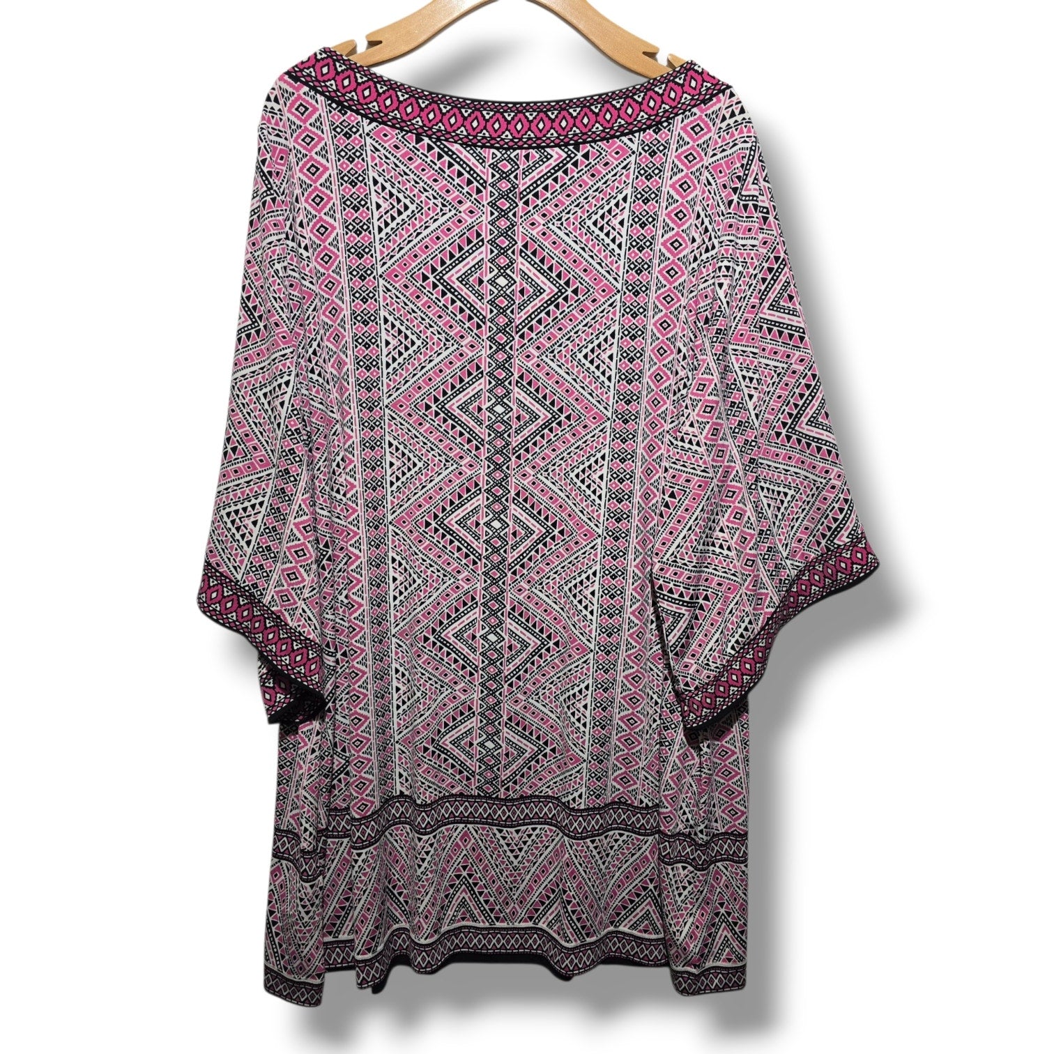 MICHAEL Michael Kors Women's Size 2X Pink Black Geometric Keyhole Tunic Dress