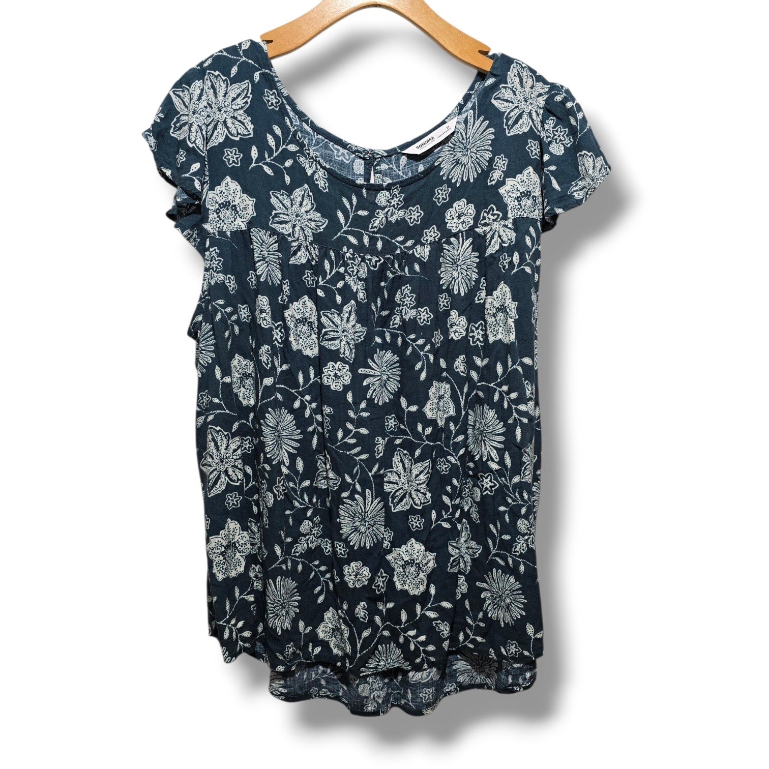 Sonoma Goods for Life women's Plus Size Blue Floral Babydoll Blouse 2x