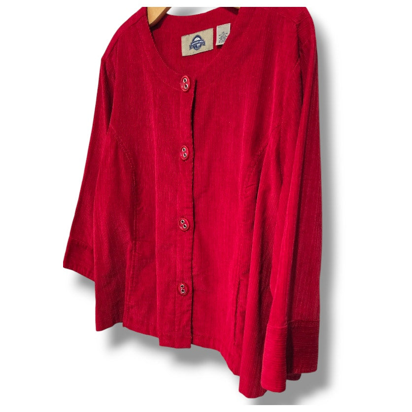 Vintage Shaver Lake Red Corduroy Cropped 3/4 Sleeve Button Front Blazer 2x