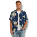 Hawaii Hangover Men’s Navy Tropical Floral Hawaiian Shirt Rayon Medium
