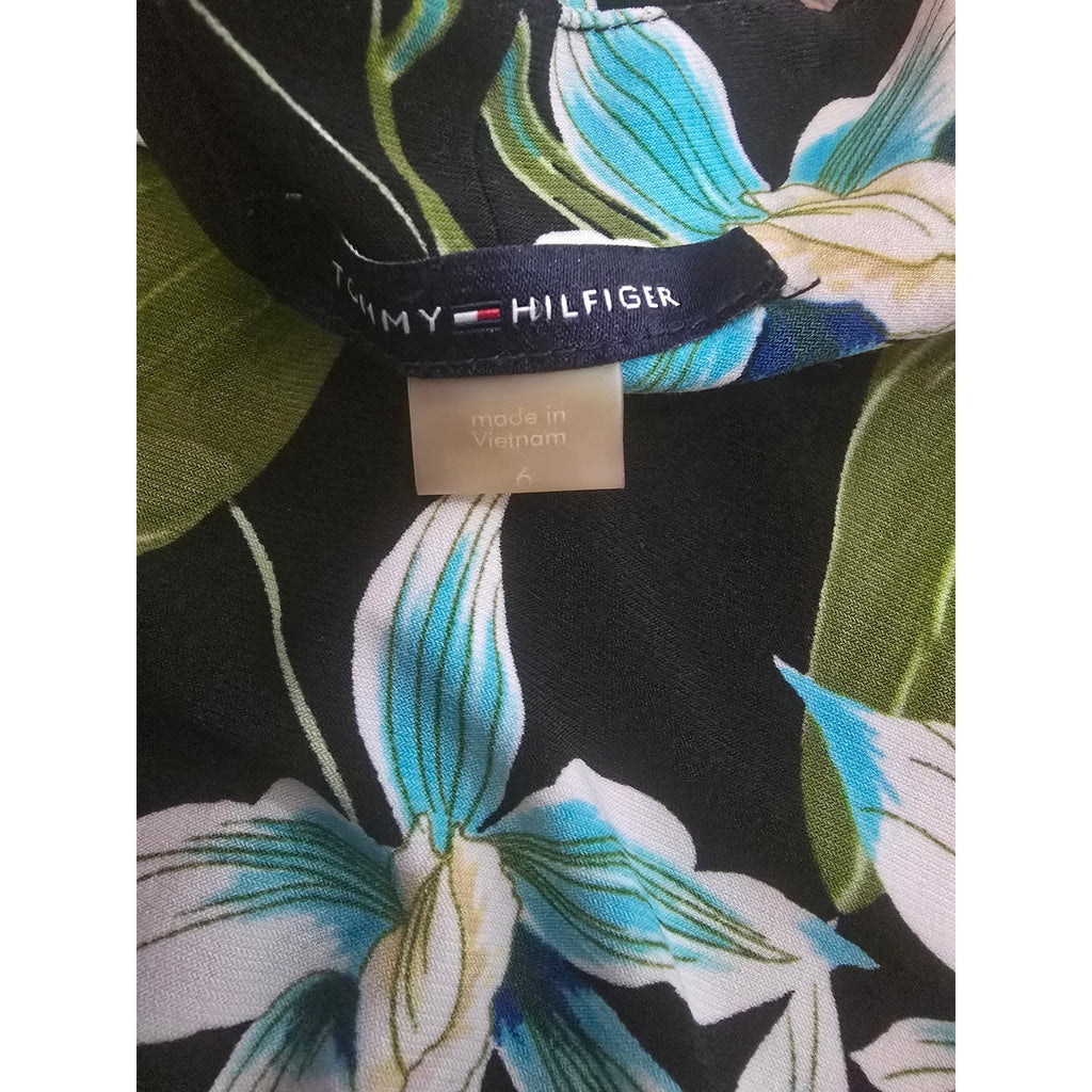 Tommy Hilfiger Black Floral Cold Shoulder Ruffle Sleeve Sheath Dress Size 6