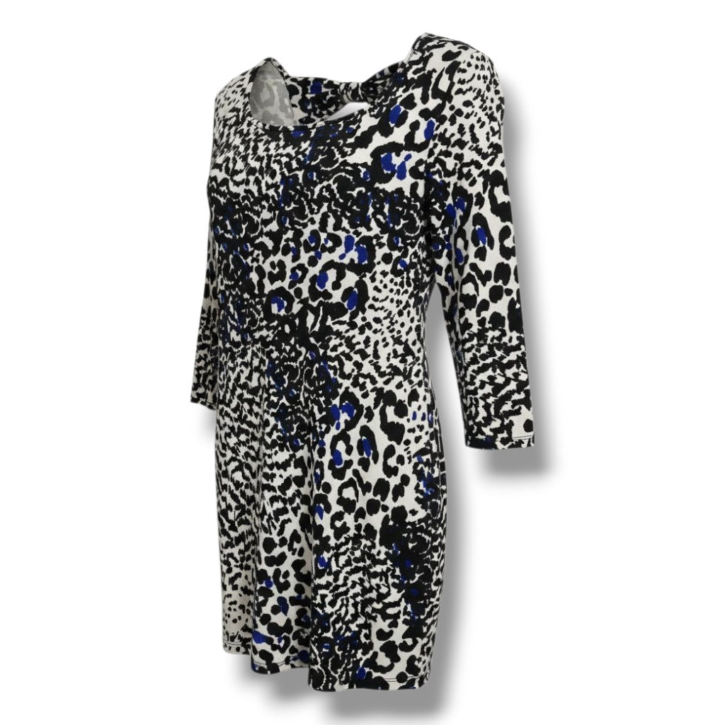 Forever 21 Womens Black White & Blue Animal Print 3/4 Sleeve Bodycon Dress Large