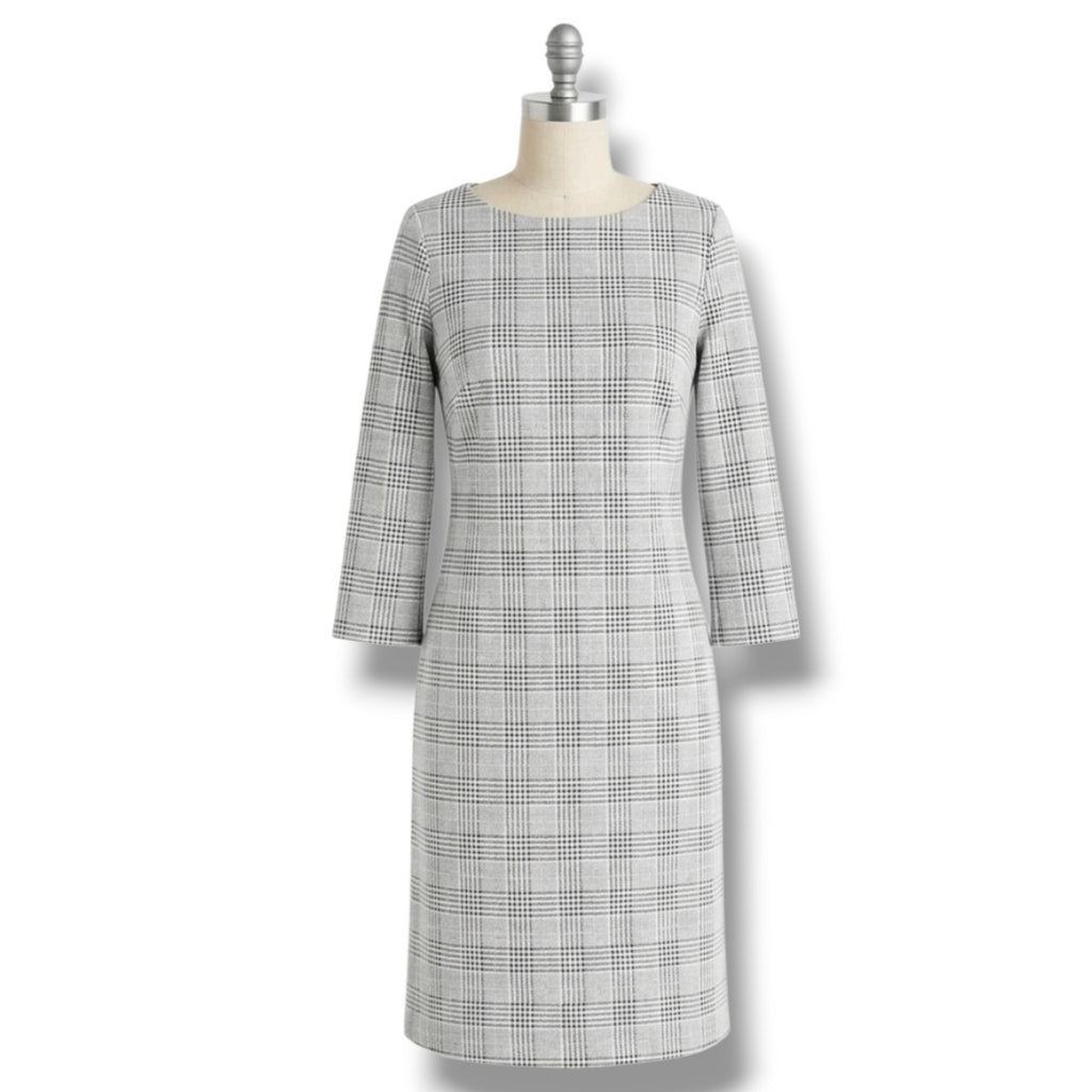 Ann Taylor Women's Size 4 Gray Black Glen Plaid Glen Check Shift Dress