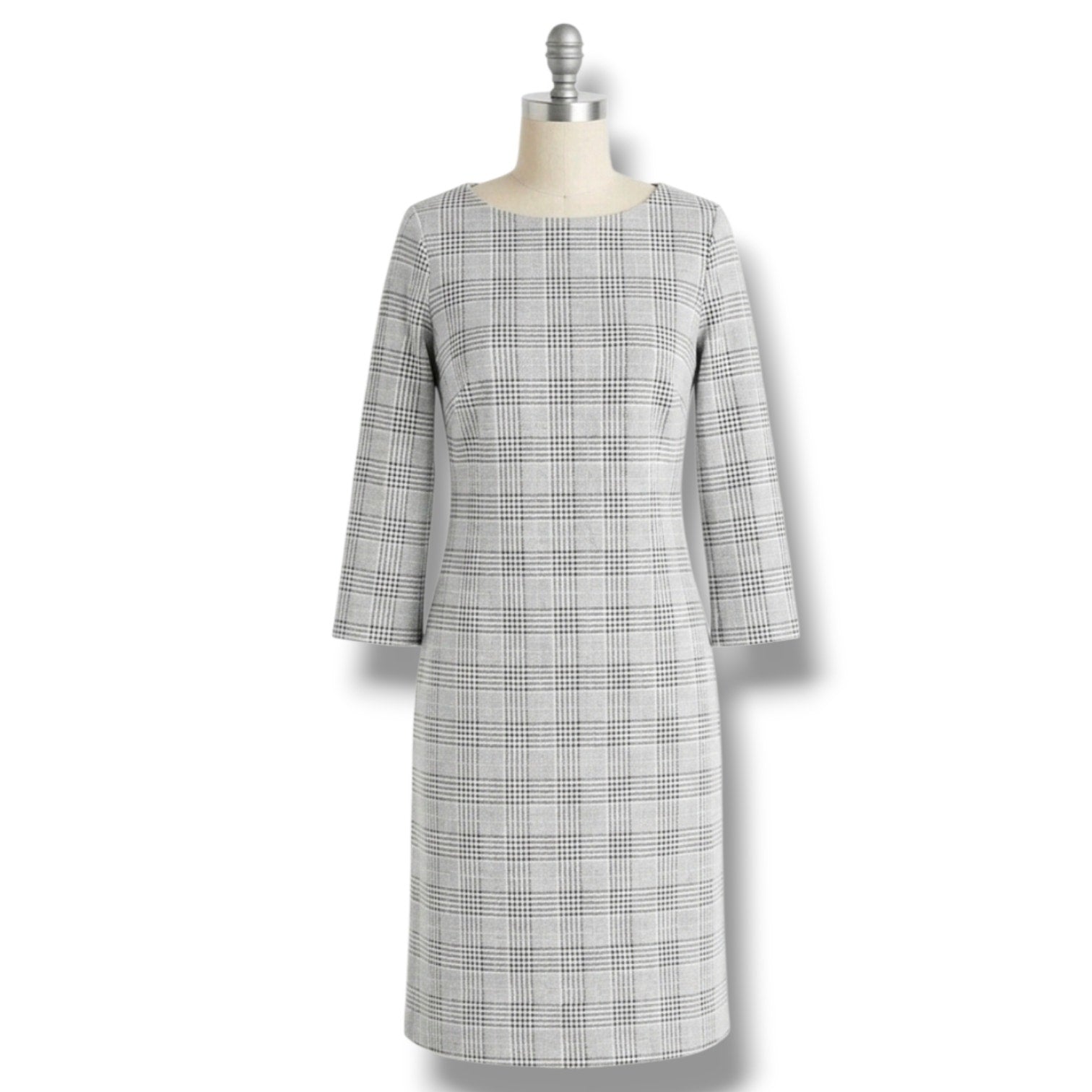 Ann Taylor Women's Size 4 Gray Black Glen Plaid Glen Check Shift Dress