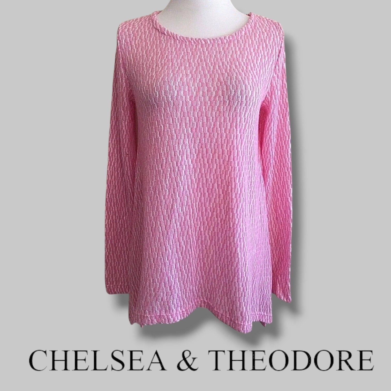 Chelsea & Theodore Women’s Pink White Textured Long Sleeve Top Medium