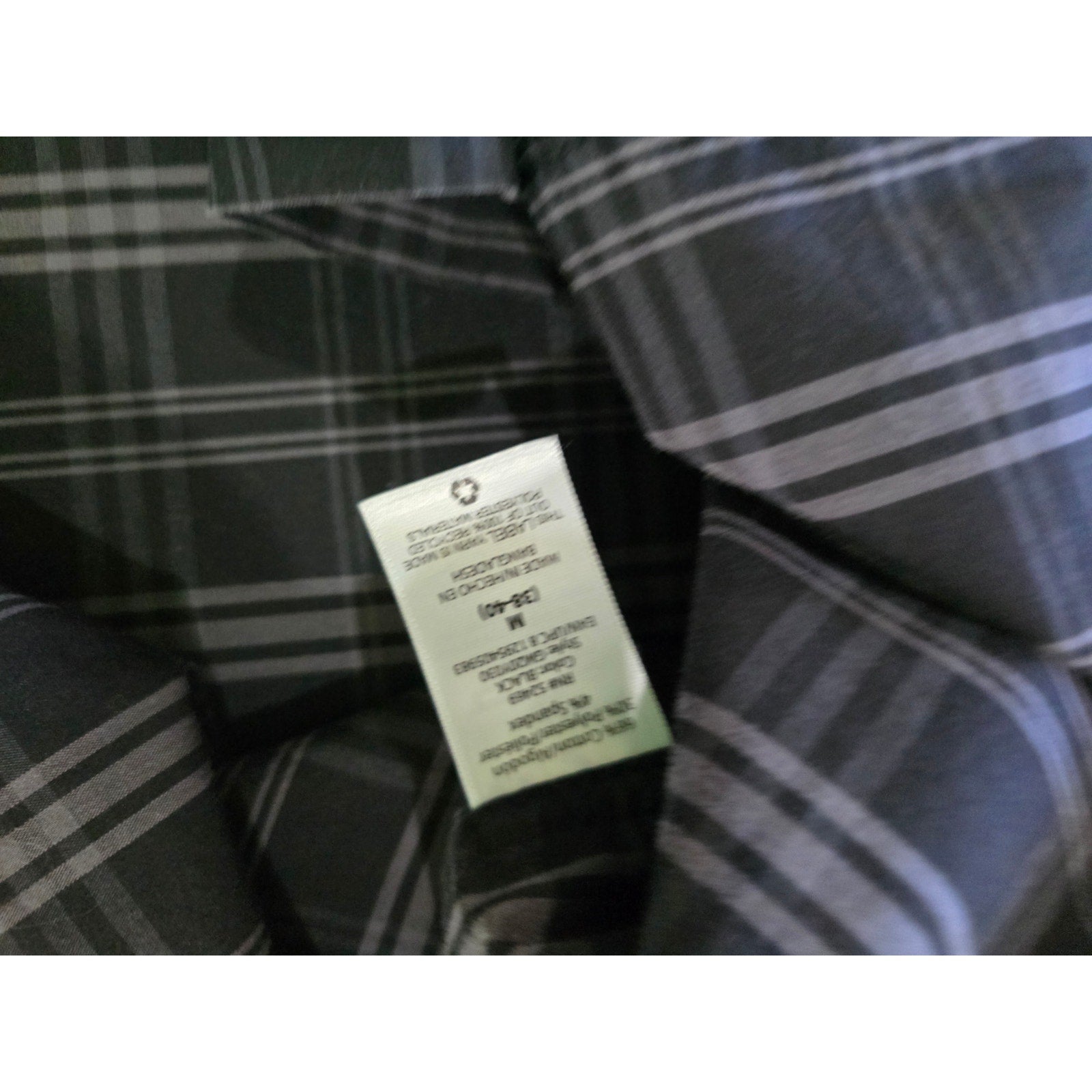 George Men's Plaid Short Sleeve Button Down Shirt M Black Gray Classic Fit