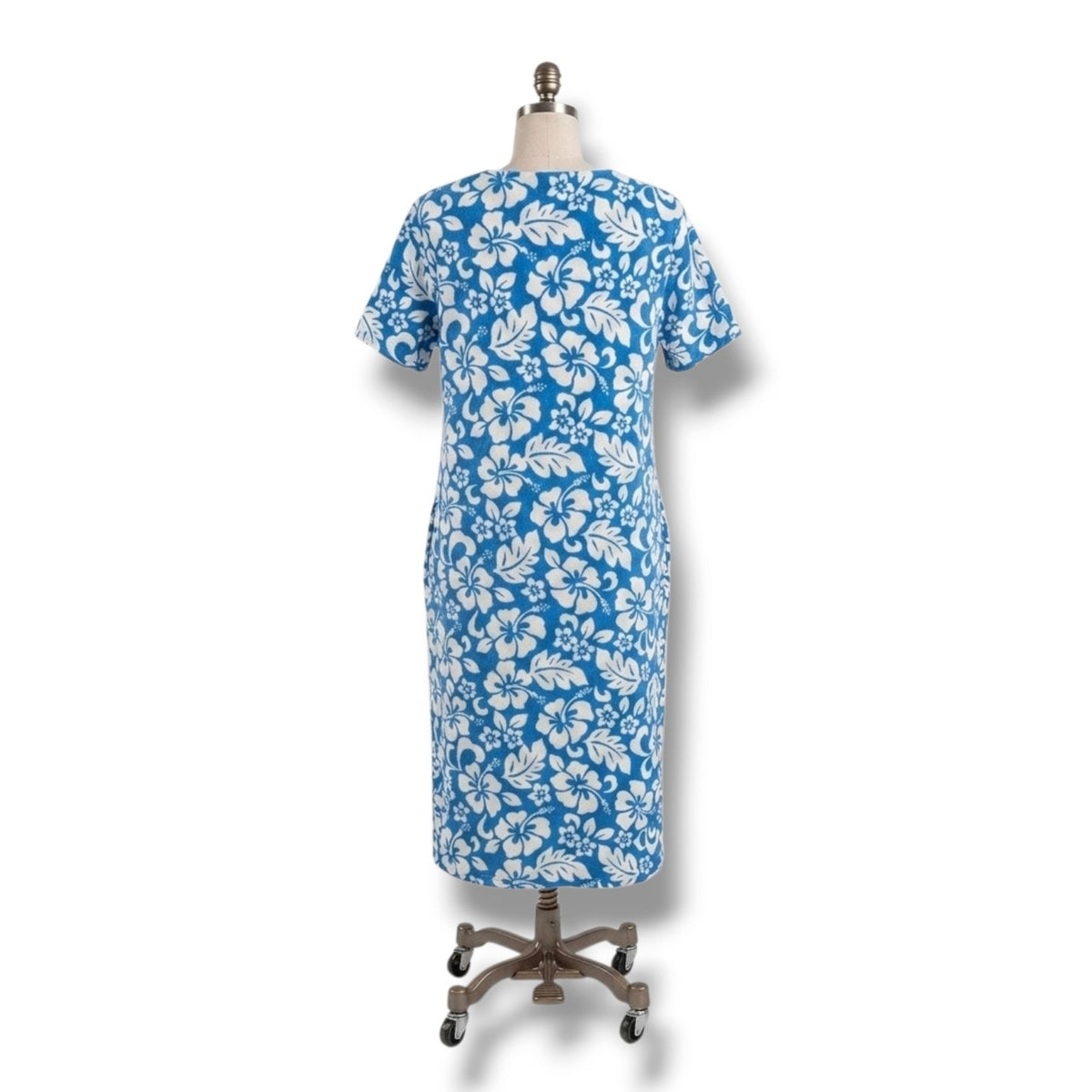 Secret Treasures Blue White Tropical Hibiscus Terry Zip Up House Dress Robe M