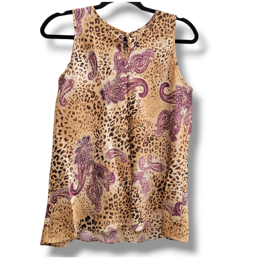 California Dynasty Women’s Paisley & Leopard Print Sleeveless Blouse Size Large