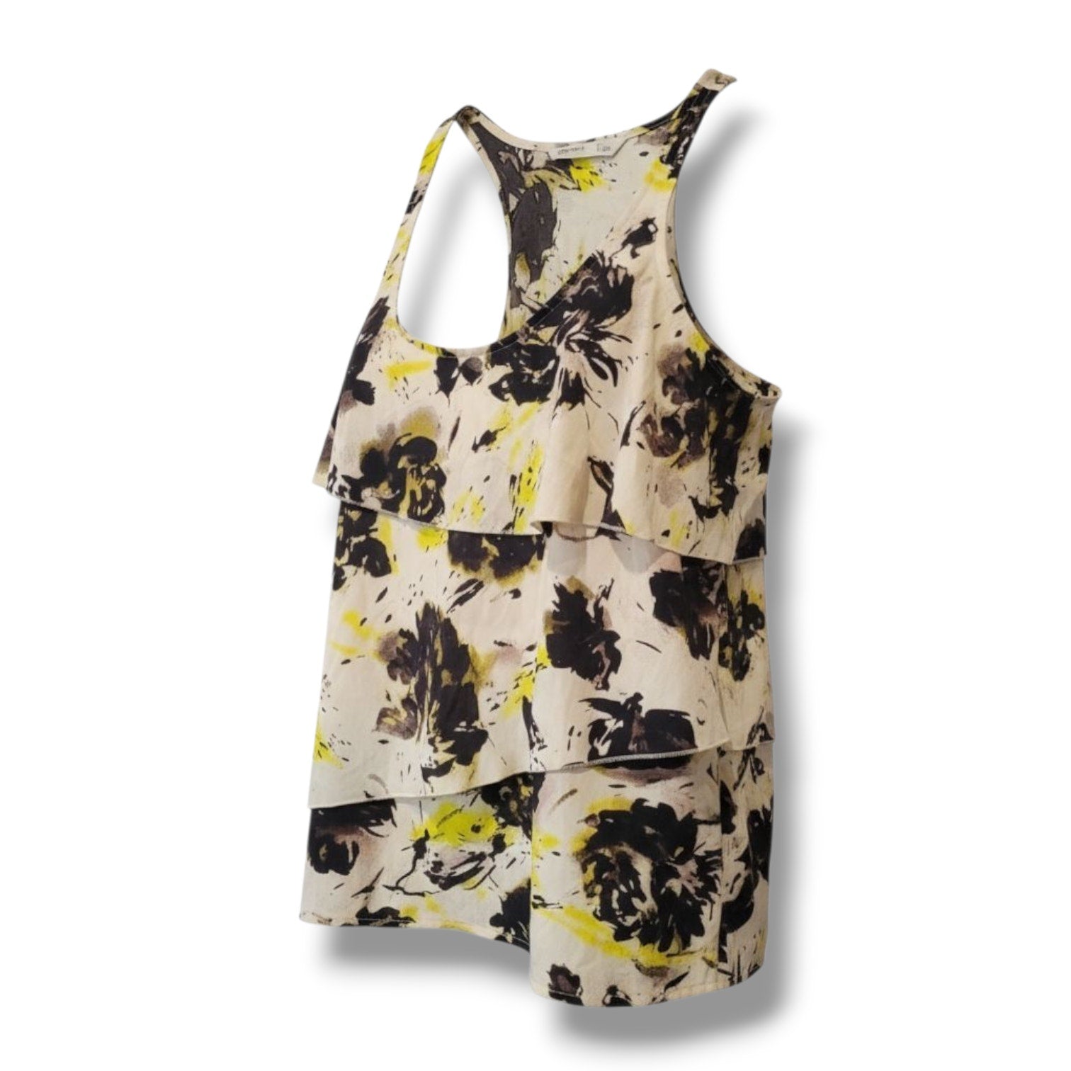 Old Navy Women’s Yellow Black Floral Layered Sleeveless Blouse – XS, Polyester