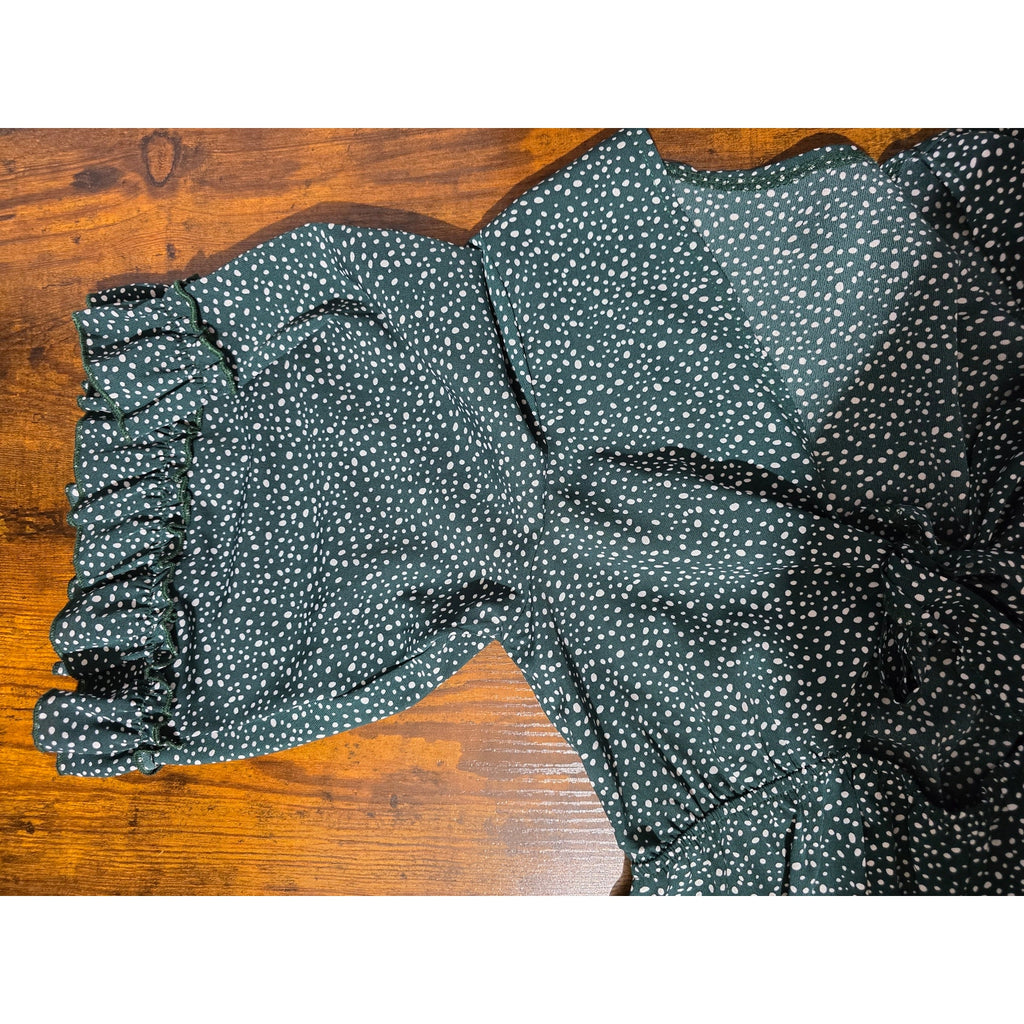 SHEIN Women's Size Large Dark Green Speckled Tie Front Bell Sleeve Romper