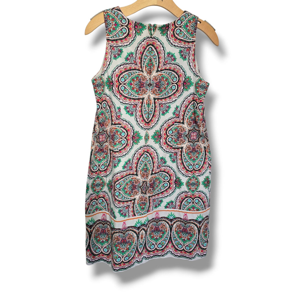 London Times Sleeveless Paisley Print Sheath Dress Women’s 8 Cotton Blend