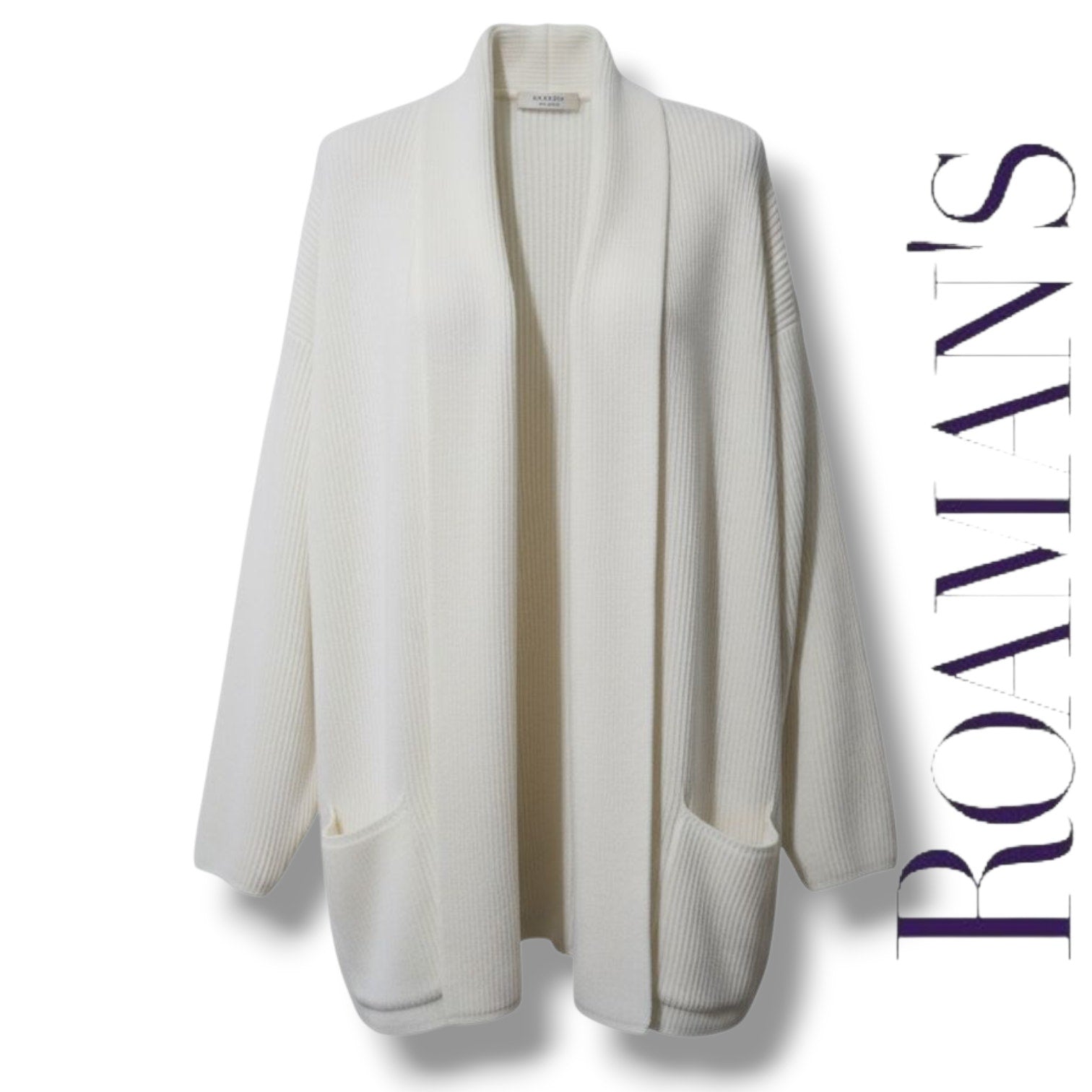 Roaman’s Women’s Vintage Cream Open Front Ribbed Cardigan - Size Medium