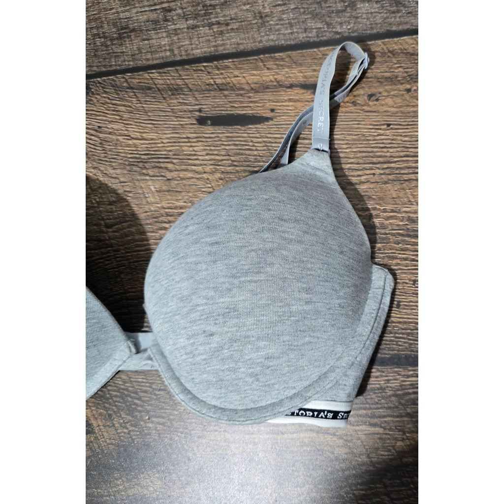 Victoria's Secret Cotton Push-Up Bra 34DD Heather Gray Logo Band Underwire