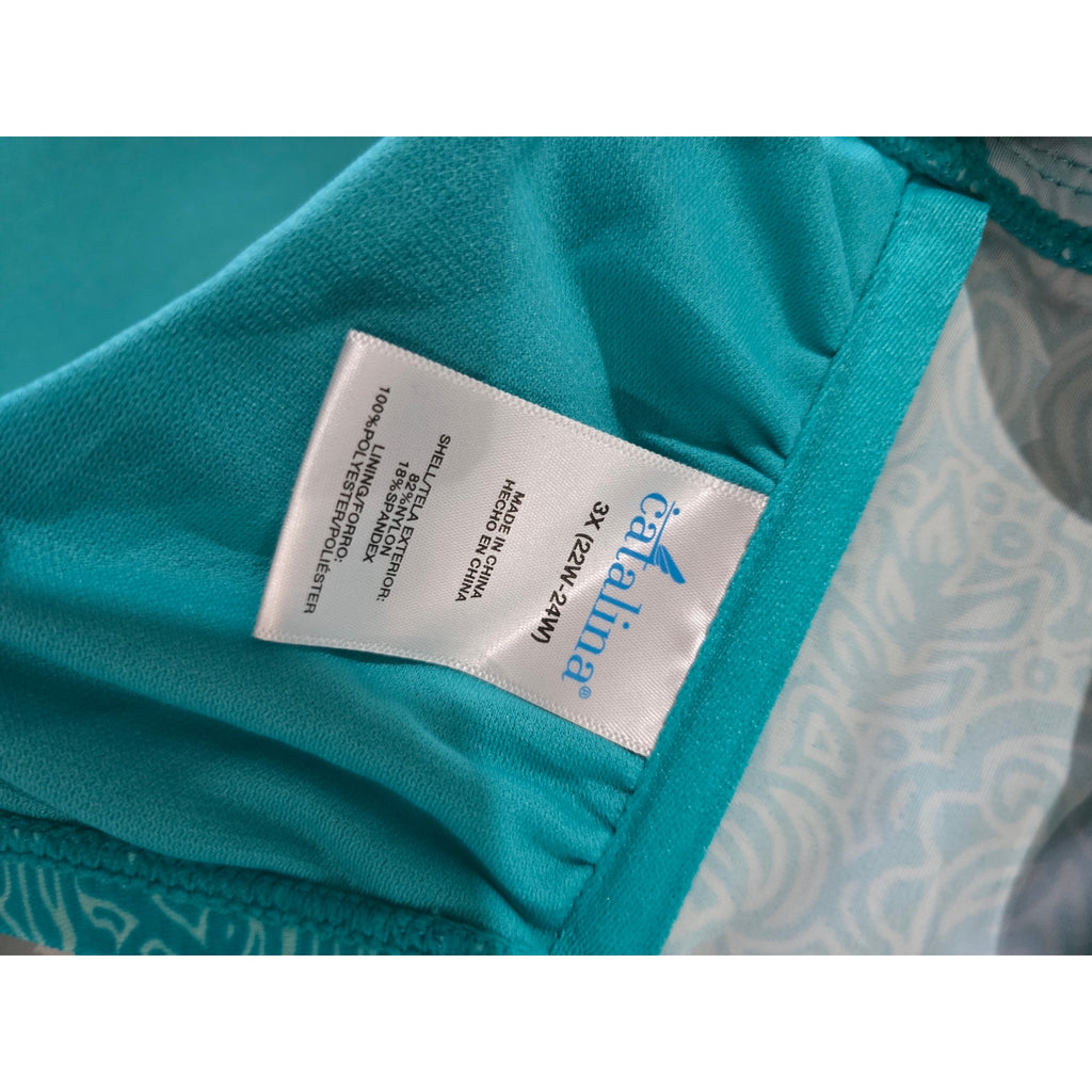 Catalina women's Plus Size Blue Paisley Floral Crochet Halter Tankini Top 3X